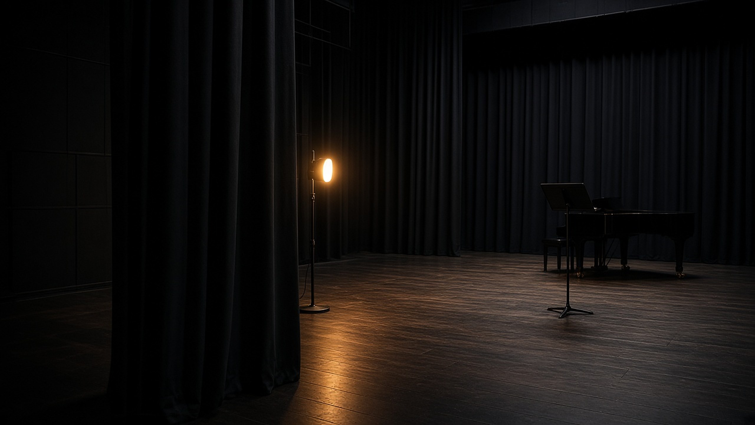 Empty contemporary stage seen from the wing